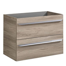 Fackelmann, set di mobili da bagno, 4 pezzi, con lavabo sospeso da 80 cm e armadietto a specchio a LED, colore marrone chiaro