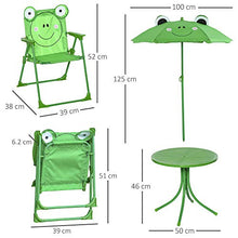 Set Tavolino e 2 Sedie Pieghevoli da Giardino per Bambini con Ombrello Verde Rana