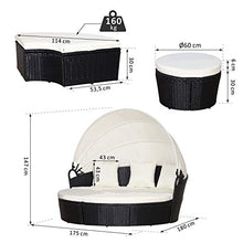 Outsunny Set 5 Pzi Divano Circolare da Giardino, Mobili Componibili Rattan Nero, Tettuccio e Cuscini Beige 180x175x147cm