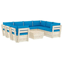 SKM Set Divani da Giardino su Pallet 9 pz con Cuscini Legno Abete (179.1kg) Blu-3604