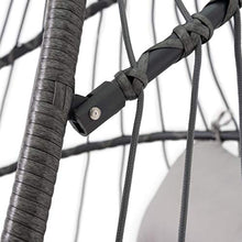 ECD Germany Sedia Sospesa con Supporto e Cuscino per Giardino Balcone Colore Grigio Sedia Appesa con Telaio in Acciaio e Cuscino Poltrona Sospesa in Polyrattan con Cuscino Seduta Pieghevole da Esterno