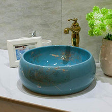 Jgophu - Lavabo da bagno in ceramica con motivo floreale blu