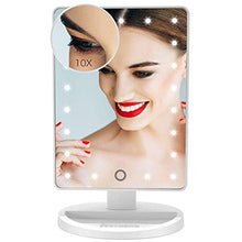PULLEY Specchio da trucco illuminato con 21 luci LED e touch screen dimmerabile, 10 x specchio a lente di ingrandimento staccabile, a batteria ad alta definizione