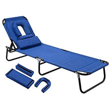 Hyua - Lettino da sole regolabile, pieghevole, reclinabile, con cuscino e foro per lettura, per giardino, spiaggia e esterni, colore: grigio