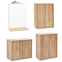 FACKELMANN Set di mobili da bagno Finn 5 pezzi da appendere 60 cm e specchio da bagno con lampada a LED