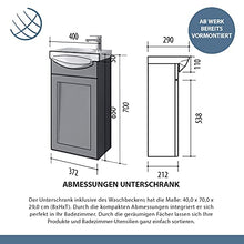 Planetmöbel Mobile con lavabo in ceramica, per bagno degli ospiti, 40 cm, colore grigio opaco