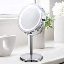 JUNYYANG Specchio da Toilette con Le luci, LED Illuminato Bagno Trucco Specchio con ingrandimento 5X, Batteria o USB autoalimentato, Double Sided Rotonda controsoffitto Specchio