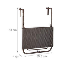 Relaxdays Tavolino Pieghevole da Balcone, Tavolo da Appendere Ringhiera, Altezza Regolabile, LxP: 59,5 x 36 cm, Marrone