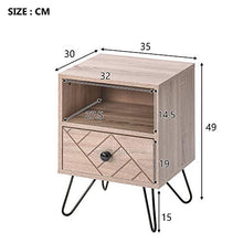 Comodino, cassettiera, 1 cassetto e 1 ripiano con maniglie e guide in metallo, mobili per camera da letto in rovere