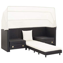SKM Divano Letto a 3 Posti Estendibile con Tetto Polyrattan Nero
