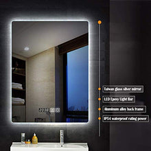 UWY Specchio da bagno Specchio da toeletta a LED Specchio da parete argento senza cornice Interruttore tattile + Interruttore antiappannante + Display tempo / temperatura (6000k luce bianca, 300