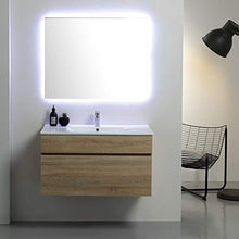 Kiamami Valentina MOBILE BAGNO SOSPESO MODERNO 90CM QUERCIA NATURALE CON SPECCHIO | SOLE