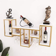 SBDLXY Scaffale Galleggiante per Vino in Legno con Supporto per calici | Armadi per Vino per Cucina, Sala da Pranzo, Bar o Cantina | Cornice Dorata con placca Bianca