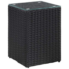 E E-NICES Tavolino Laterale Piano in Vetro Nero 35x35x52 cm in Polyrattan