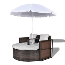 Festnight Lettino Prendisole con OmbrelloneLettini da Giardino, Sedie a Sdraio da Giardino in Polyrattan Marrone