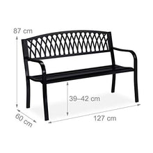 Relaxdays Panca da Giardino, Outdoor, a 2 Posti, Resistente alle Intemperie Rivestimento Antiruggine, 87x127x60 cm, Nero, Acciaio, colata