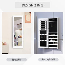 homcom Armadio Portagioielli da Parete con Specchio in Legno MDF, Bianco, 37x9.5x112cm
