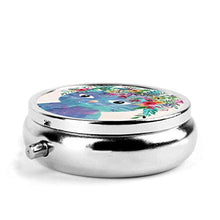 Scatola rotonda per medicina portatile, mini portapillole in metallo, dispenser per pillole tascabili, borsa da viaggio, regalo con fiore e gatto