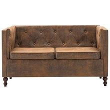 SKM Divano Chesterfield a 2 Posti in Tessuro Scamosciato Marrone