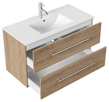 Set di mobili da bagno Firenze 100 (4 parti/B) rovere chiaro e specchio a LED