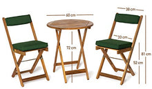 Deliano - Set da balcone Kreta, in acacia con cuscini, pieghevole, 2 sedie e 1 tavolo rotondo