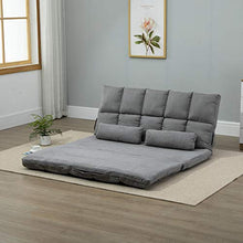 homcom Divano da Terra Pieghevole a Lettino, Schienale Reclinabile su 7 Livelli e Cuscini, 130x73x60cm Grigio Chiaro