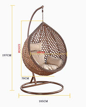 DFGH Egg Chair Altalena sospesa con Set di Supporto in Acciaio, Vimini in Resina, Design a Cesto, Uso Esterno, Include Cuscino Cachi e poggiatesta - Marrone