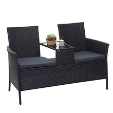 Mendler Divano Sofa per l'esterno Doppia Seduta portavivande HWC-E24 polyrattan Nero Cuscini Grigio