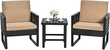 YRRA 3 Pezzi Patio in Vimini Bistrot Set di Divano in Rattan all'aperto Set di sofà Set di mobili Conversazione Set w/tavolino da tavolino e Cuscini Schienale Set di mobili per Giardino (Marrone)
