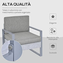 Outsunny Salotto da Giardino Set 4 Pezzi Mobile da Giardino con Tavolino, Divano 3 Posti, 2 Poltrone e Cuscini, Alluminio e Vetro Grigio