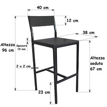 yelloo Set 2 SGABELLI Angolo Bar ARREDO SEDIE Cucina Salotto Colore Nero MOD. LIGNANO