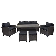 Mendler Salottino da Giardino con Tavolo e 2X Pouf HWC-E95 polyrattan Grigio Cuscini Antracite