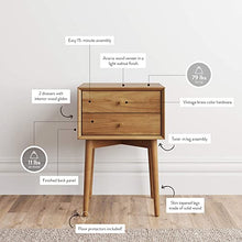 Nathan James 32704 Harper Mid-Century - Comodino in legno di quercia con 2 cassetti, tavolino laterale con contenitore, colore: Marrone