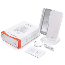 Specchio Trucco con Luci 68 LED, Ricaricabile Specchio Cosmetico Triplo con Ingrandimento 2X/3X/10X, Rotazione 180° Ideale per Trucco, Rasatura e Lenti Contatto,Specchio Cosmetico da Tavolo