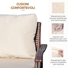Outsunny Divano da Esterno 2 Posti in Rattan PE, Panchina da Giardino con Cuscini e Braccioli, 120x63x77cm Marrone