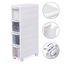 SONGMICS Carrello Stretto con 4 Cassetti, Scaffale Salvaspazio da Cucina o Bagno, Scaffale multiuso, con Rotelle, Altezza di 89 cm, Bianco KFR05W