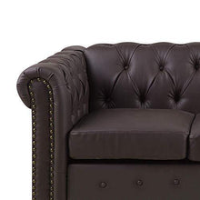 Beliani Divano 3 Posti Rivestimento Ecopelle Marrone Gambe in Legno Chesterfield - Arredi Casa