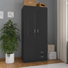 Cikonielf - Guardaroba con 2 ante e 2 cassetti per camera da letto, 80 x 52 x 180 cm, colore: nero lucido
