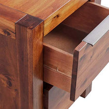 Comodino da notte in stile industriale, in legno massello di acacia, con 2 cassetti, marrone, 45 x 42 x 58 cm