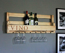Dekorie Cantinetta in legno da parete – con porta bicchieri e scritta Vino – effetto ruggine – già montata – Scaffale per bottiglie di vino e bicchieri di vino