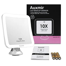 Auxmir Specchio da Trucco LED Ingrandimento 10X Specchio Ingranditore Illuminato per Bagno Specchio Quadrato a Ventosa 360° Girevole Portabile Senza Fili 16X16CM