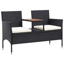 Festnight Panca da Giardino a 2 Posti con Tavolino 143 cm Polyrattan Nero,Forte e Robusto,Facile da Pulire,Cortile con Giardino