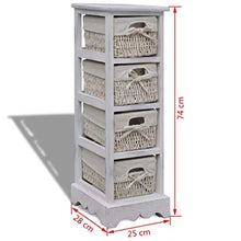 GOTOTOP Cassettiera in legno con 4 ceste 74 x 25 x 28 cm organizzatore di stoccaggio multiuso comò per camera da letto con cassetti stile rustico