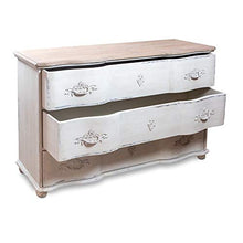 tapidecor Comò grande in legno bianco rotondo decapato con 3 cassetti 130 x 45 x 80