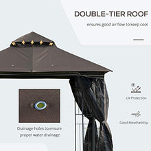 Outsunny Gazebo da Giardino 3x3m con Zanzariera e Tetto a 2 Livelli, Mensole Laterali e Ganci, caffè