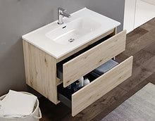 MaMa Store Atena Mobile sospeso con lavabo, specchio e lampada LED, Laminato, Quercia Naturale L. 81 X P. 47 X H. 53 Cm
