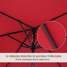 Outsunny Ombrellone da Giardino con Manovella e Testa Inclinabile, in Alluminio e Poliestere Rosso Scuro e Nero, Φ2.7x2.35m
