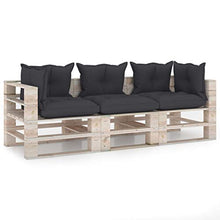 vidaXL Divano da Giardino Pallet 3 Posti con Cuscini in Legno di Pino