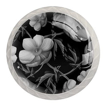 4 pcs White Cabinet Knobs for Kitchen Cabinets Bedroom Wardrobe Dresser Drawers Anemones black flowers