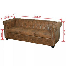 Tidyard Divano Chersterfield a 3 Posti Rivestimento in Pelle Artificiale + Telaio in Legno Marrone